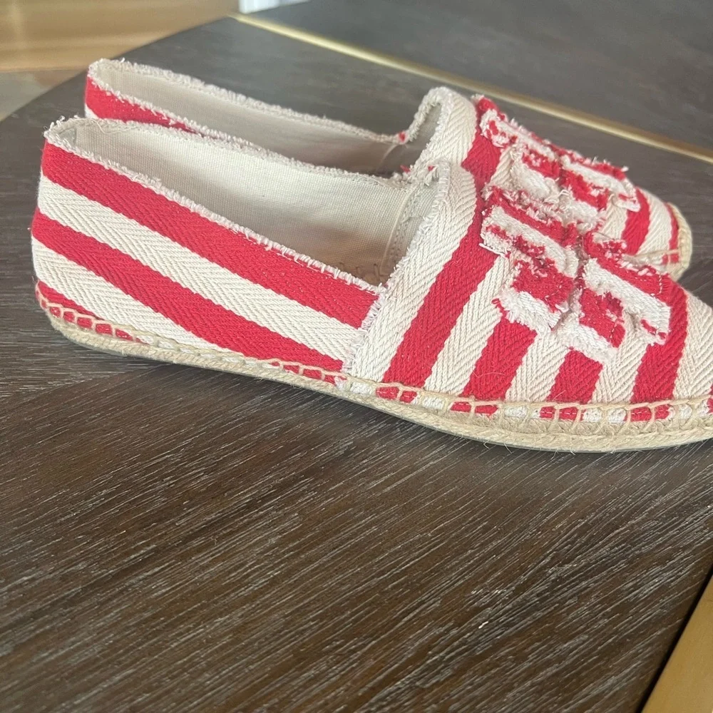 Tory Burch Fray Stripe Espadrille Flats. Size 10